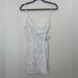 Lulu’s white sequin one shoulder side cutout mini dress size S